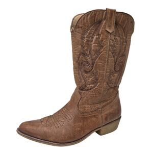 Coconuts Brown Western Boots Gaucho Faux Leather Embroidered Cowgirl Women's 9M